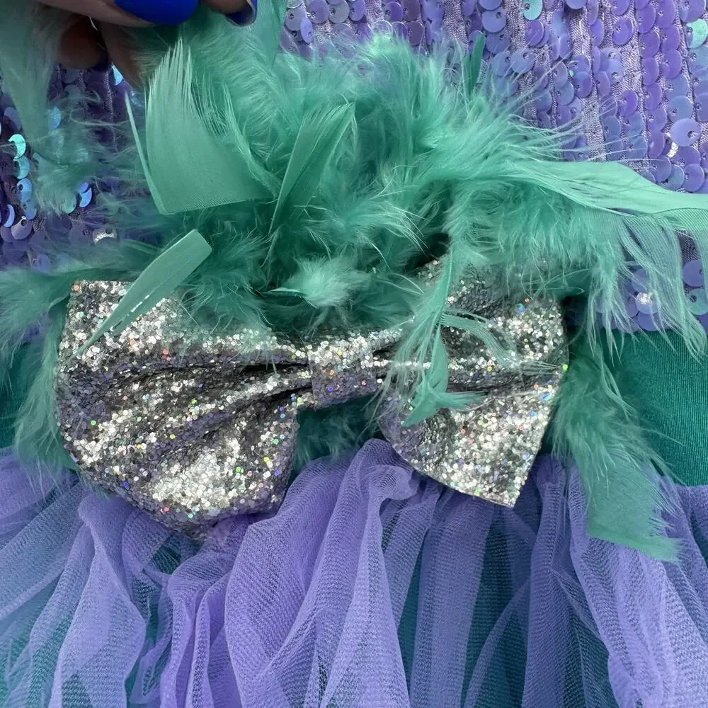 Weissman Showtime Go Bananas Violet Purple Teal Sequin Tutu Feathers 13837 XLC